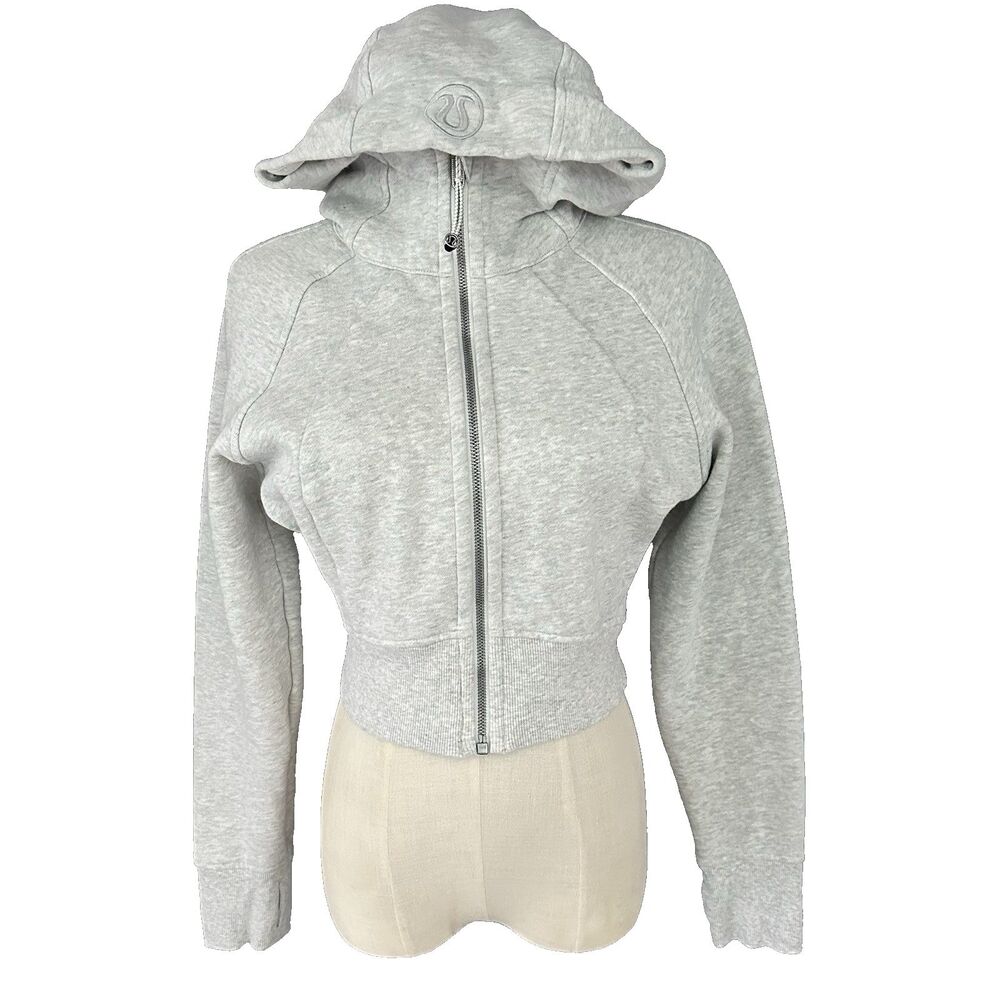 Lululemon Cropped Scuba Hoodie Full Zip Size 6 Heathered Core Ultra Light Grey